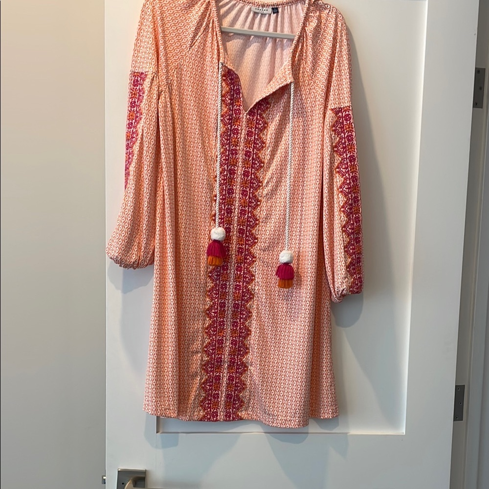 Cabana Life Pink and Red Long Sleeve Boho  Dress- Size L